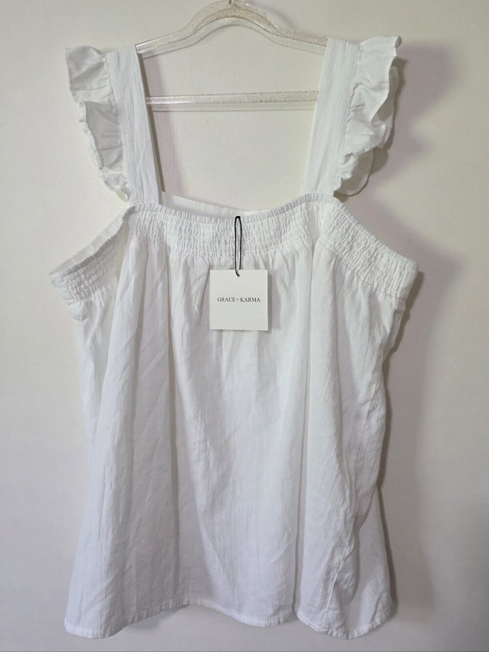 NWT Smocked Babydoll Tank Top Ruffle Strap Cottagecore Coquette Flowy Coastal 1X